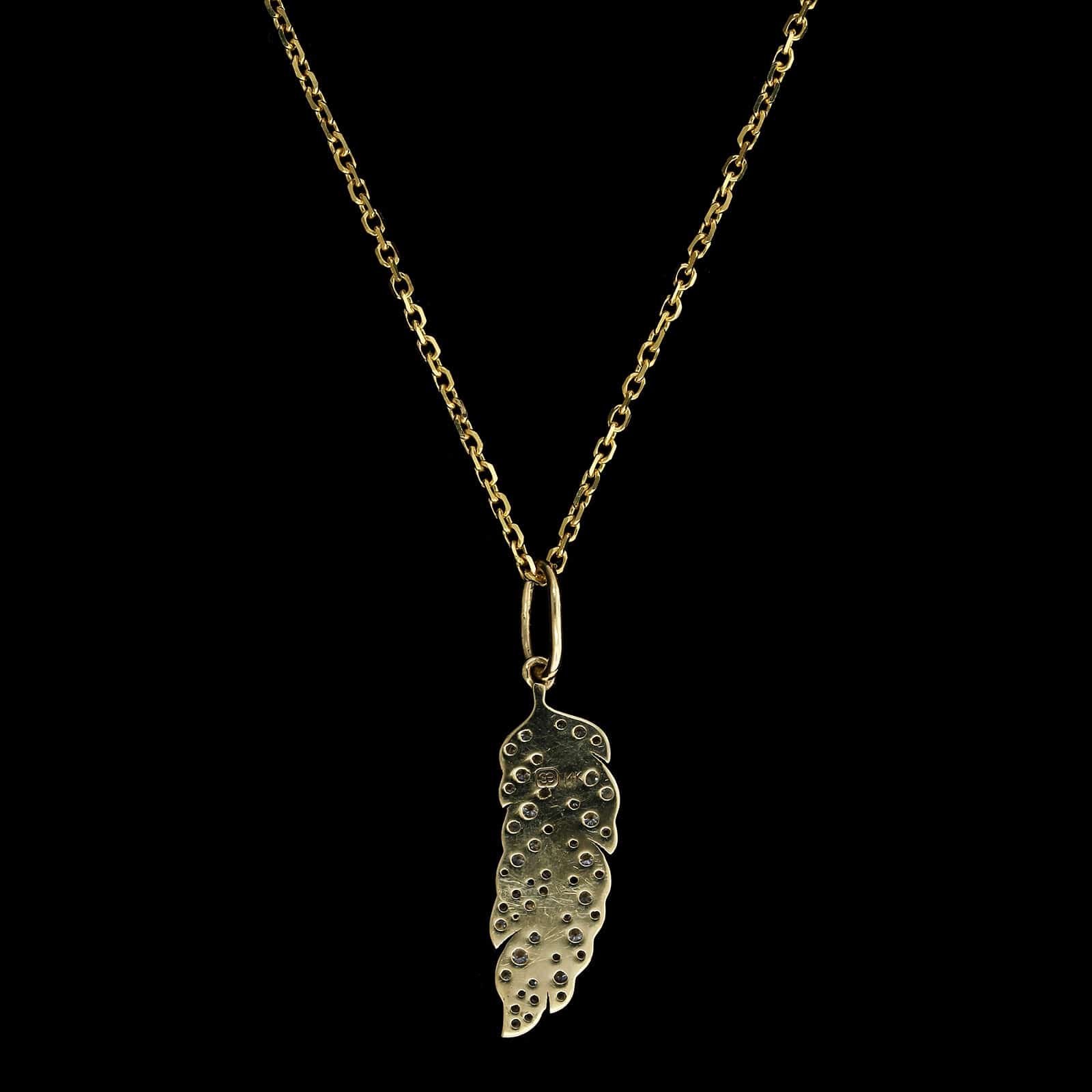 Sydney Evan 14K Yellow Gold Estate Diamond Feather Pendant