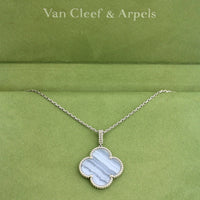 Van Cleef & Arpels 18K White Gold Estate Magic Alhambra Chalcedony Long Necklace