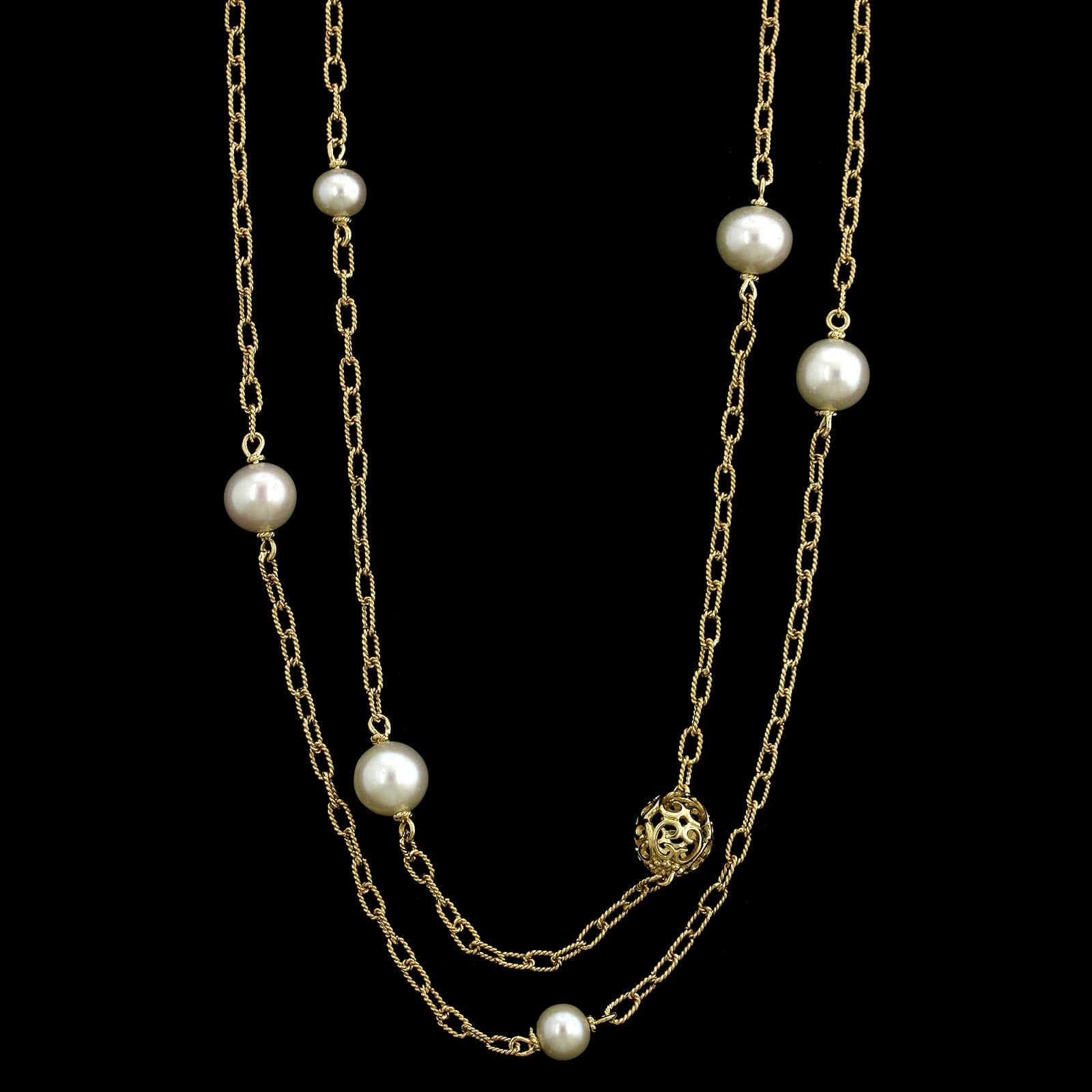 14K Yellow Gold Estate Cultured Freshwater Pearl Double Row Necklace