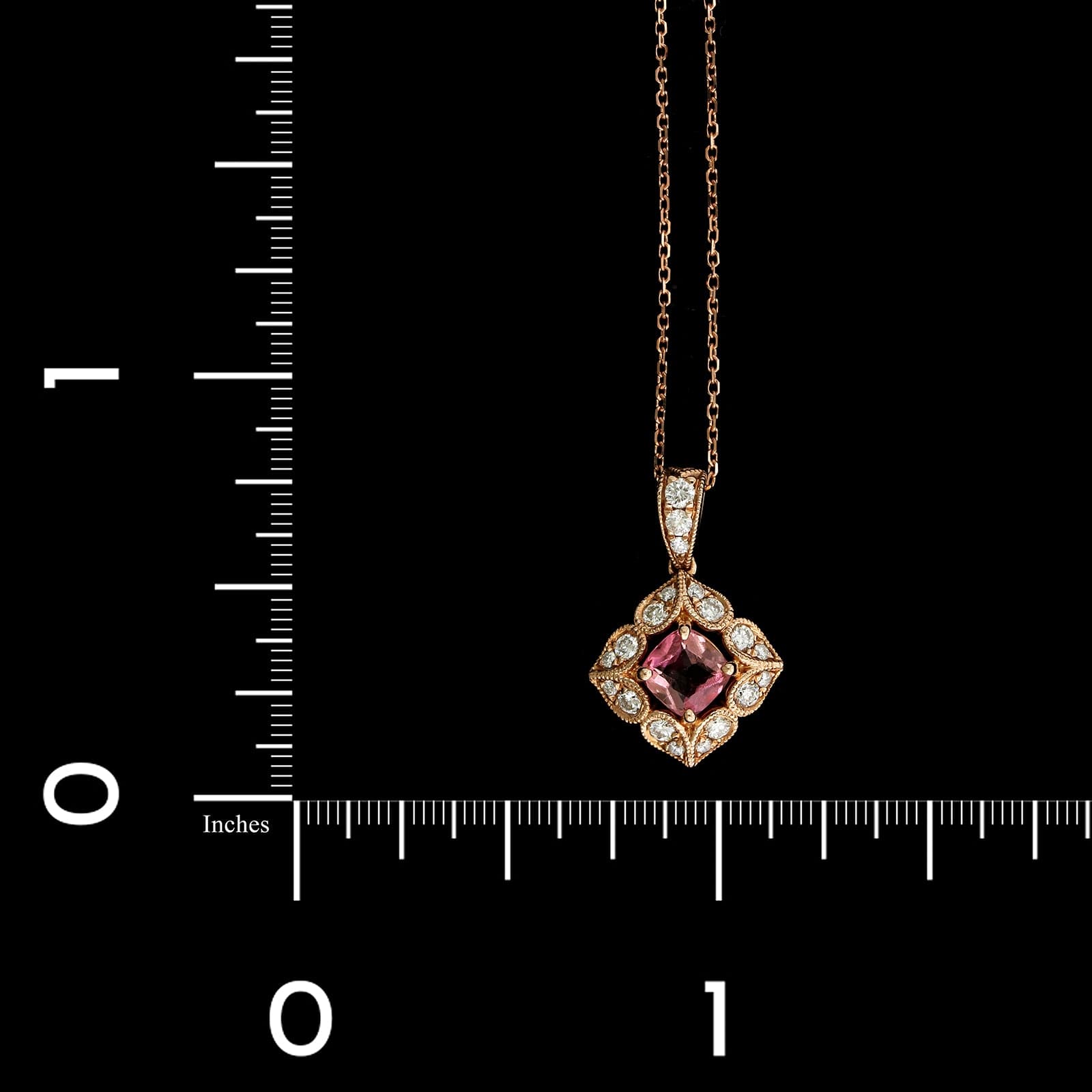 14K Rose Gold Estate Pink Tourmaline and Diamond Pendant