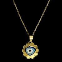 14K Yellow Gold Estate Enamel Evil Eye Pendant