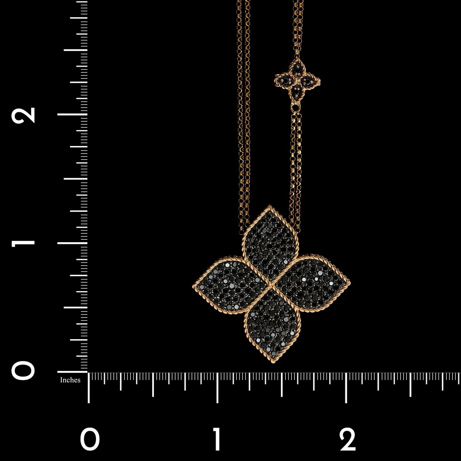 Roberto Coin 18K Rose Gold Estate Princess Flower Black Diamonds Pendant Necklace