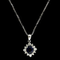 18K White Gold Estate Sapphire and Diamond Pendant