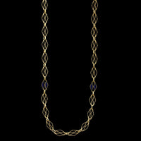 18K Yellow Gold Estate Fancy Link Blue Enamel Necklace