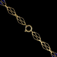 18K Yellow Gold Estate Fancy Link Blue Enamel Necklace