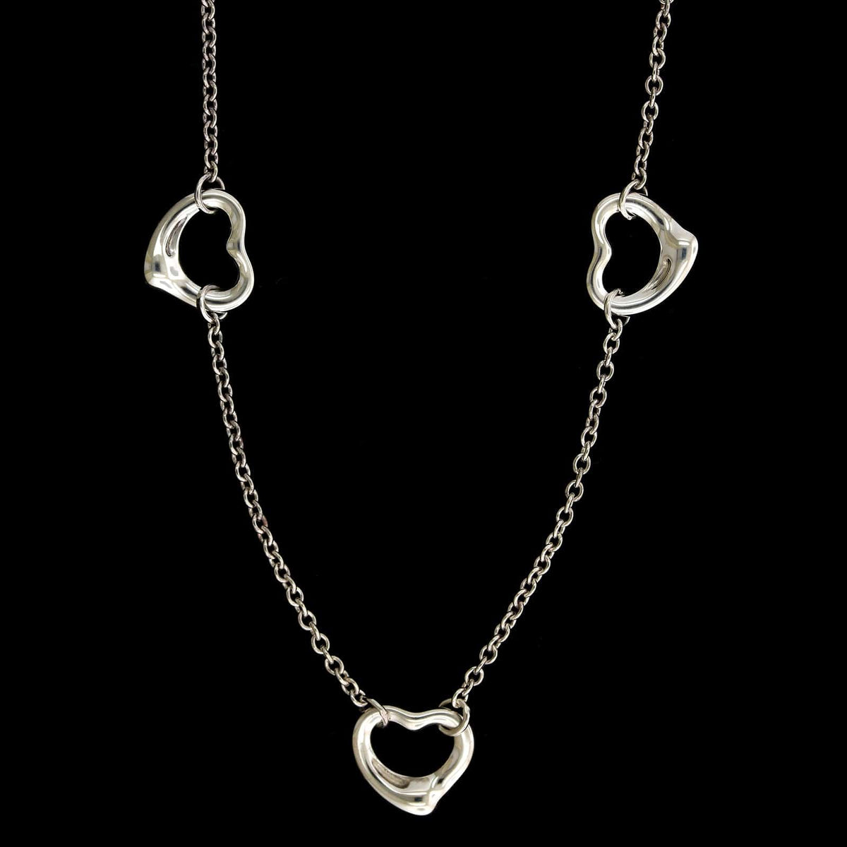 Tiffany & Co. Sterling Silver Estate Elsa Peretti Triple Open Heart Necklace