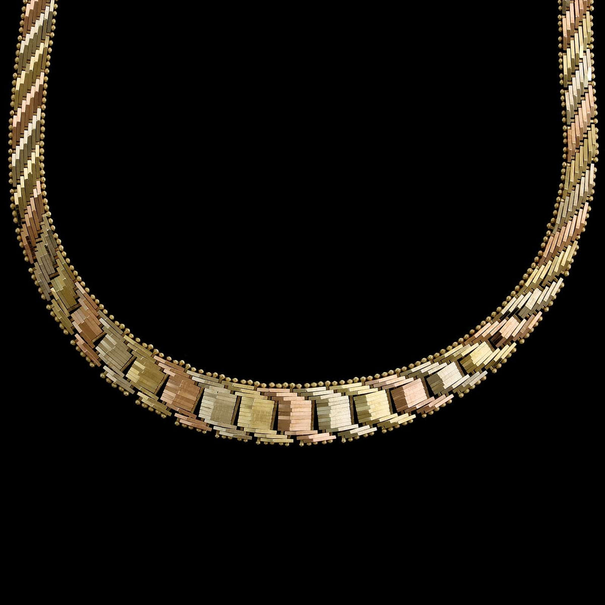 14K Tricolor Gold Estate Woven Link Necklace