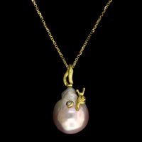 Lene Vibe 18K Yellow Gold Estate Cultured South Sea Pearl and Diamond Snail Pendant