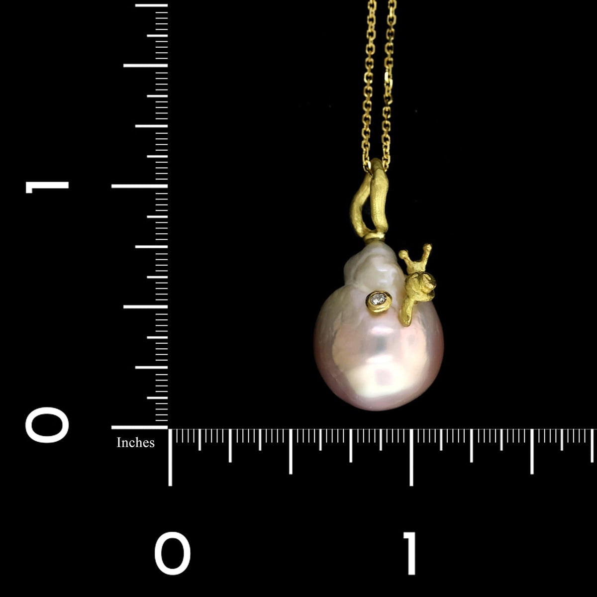 Lene Vibe 18K Yellow Gold Estate Cultured South Sea Pearl and Diamond Snail Pendant