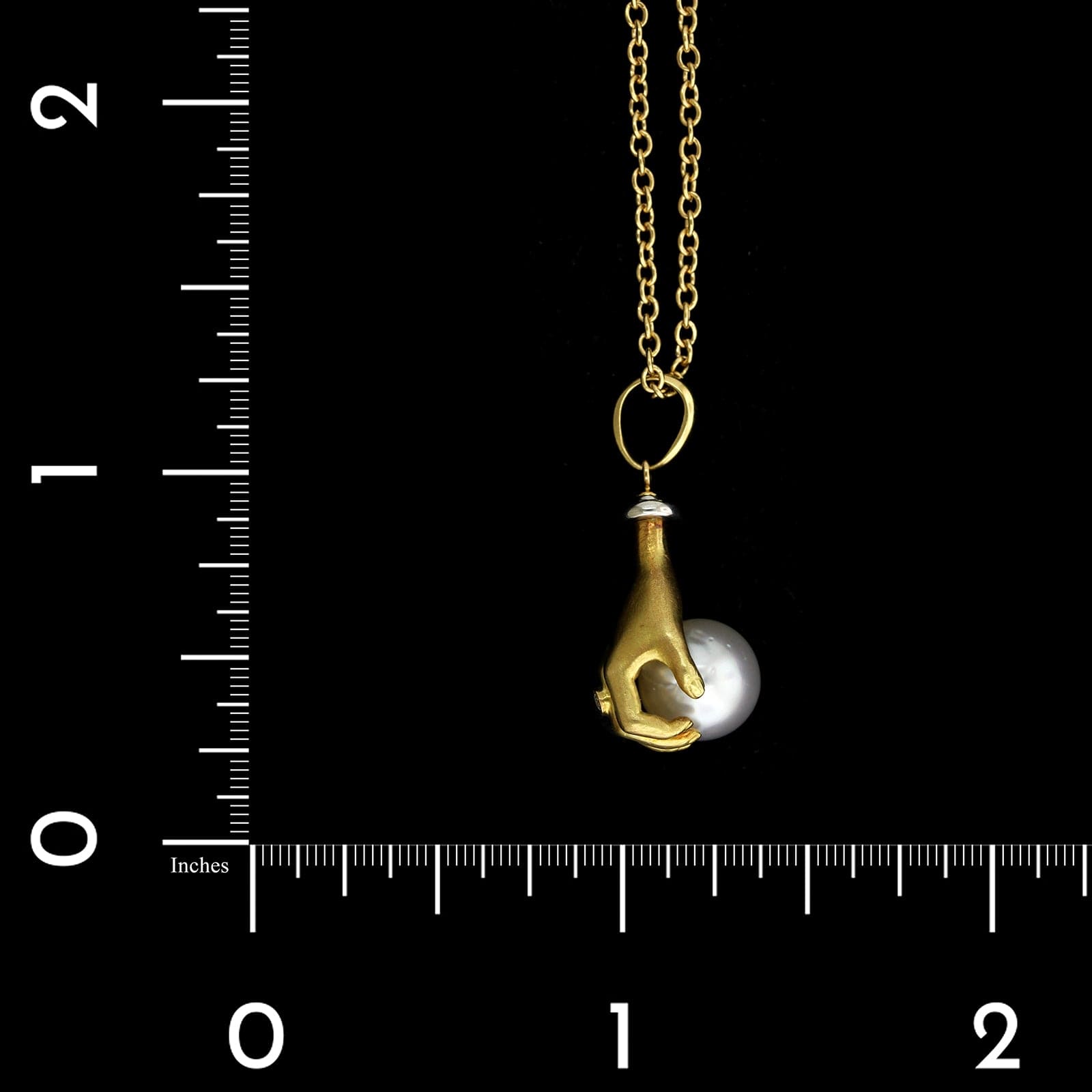 Anthony Lent 18K Yellow Gold, Platinum Estate Cultured South Sea Pearl and Diamond Hand Pendant