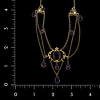 Antique 14K Yellow Gold Estate Amethyst Festoon Necklace