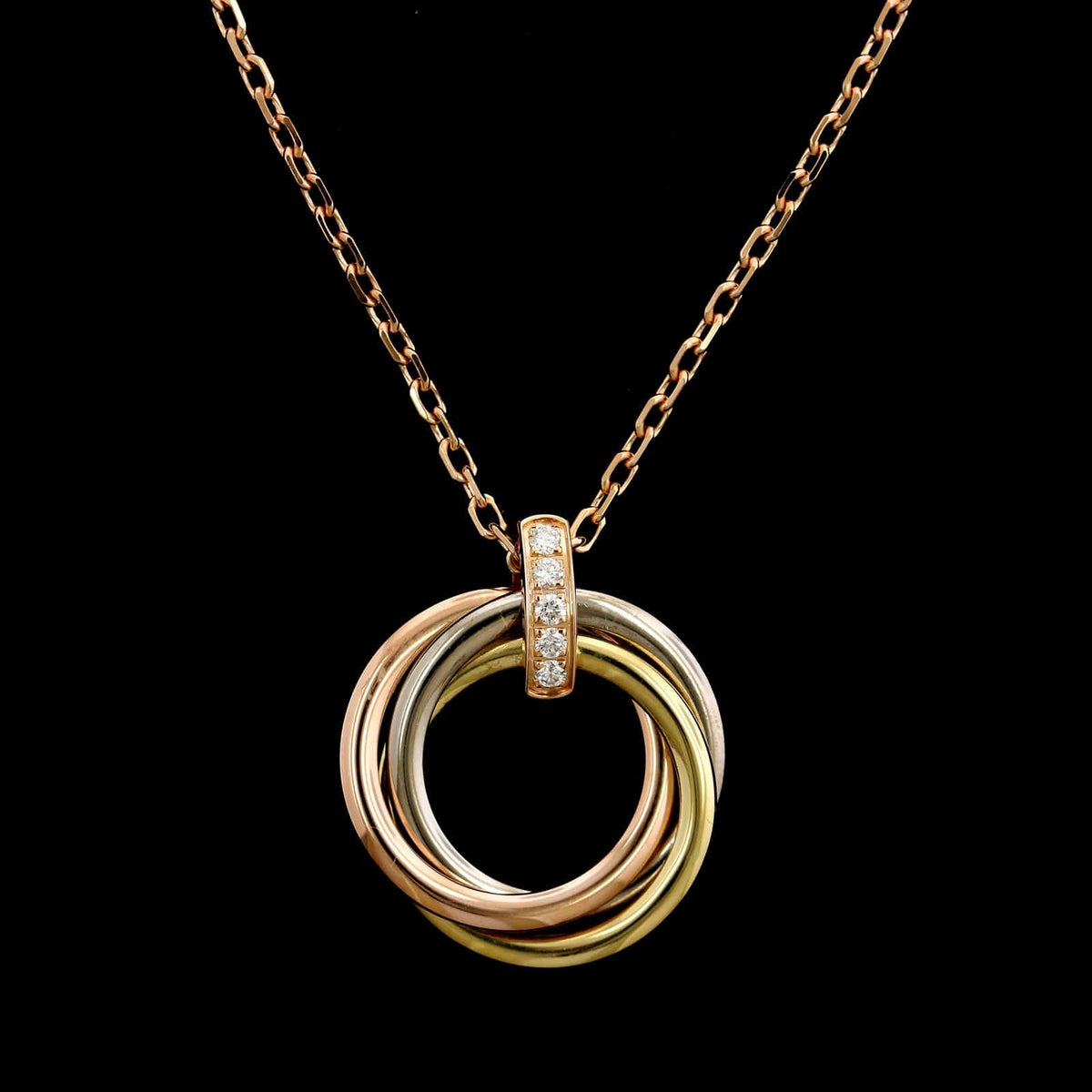 Cartier 18k Tricolor Gold Estate Diamond Trinity Necklace