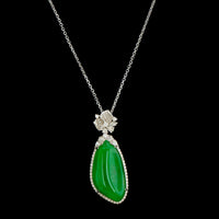 18K White Gold Estate Carved Jadeite and Diamond Pendant Necklace