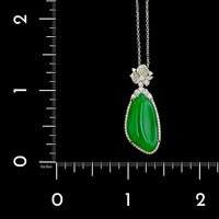 18K White Gold Estate Carved Jadeite and Diamond Pendant Necklace