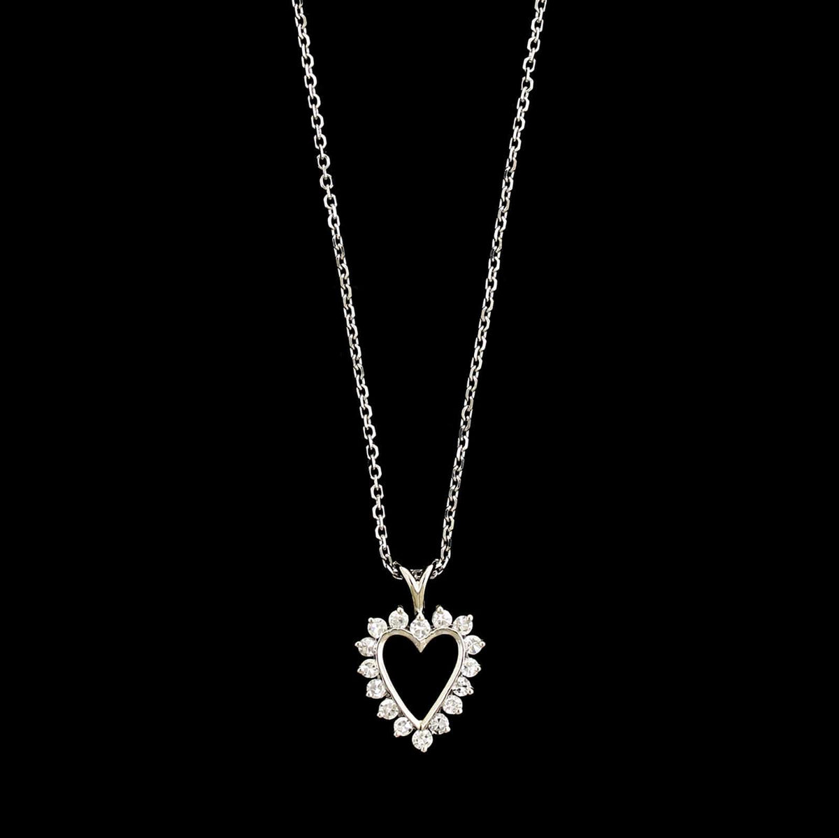 14K White Gold Estate Diamond Heart Pendant Necklace