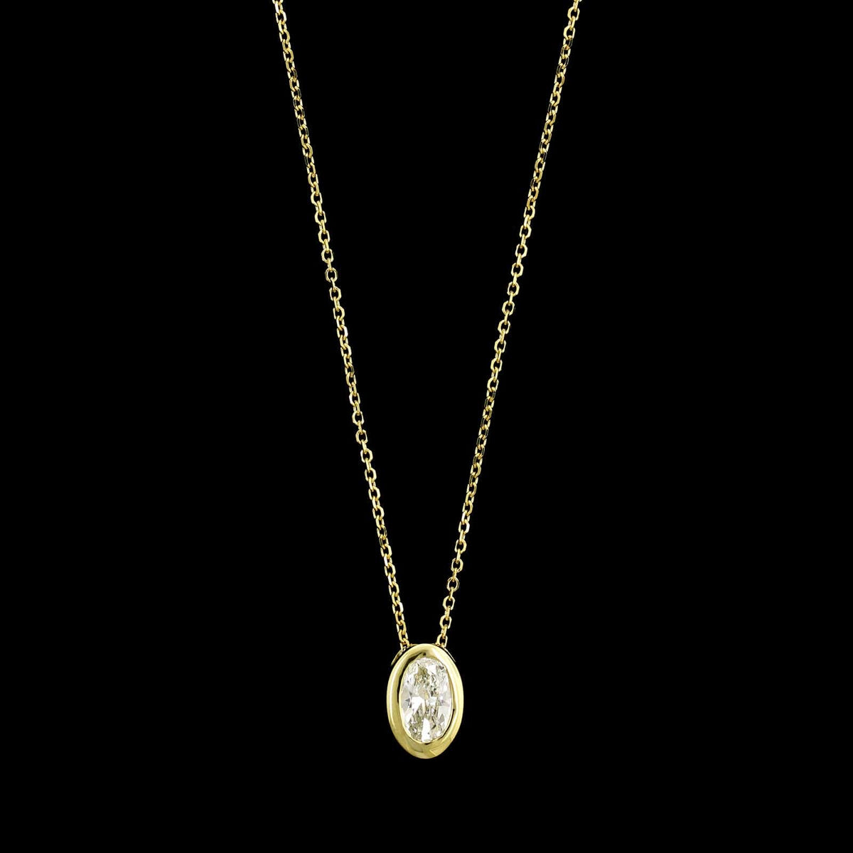 14K Yellow Gold Estate Diamond Oval Bezel Pendant Necklace