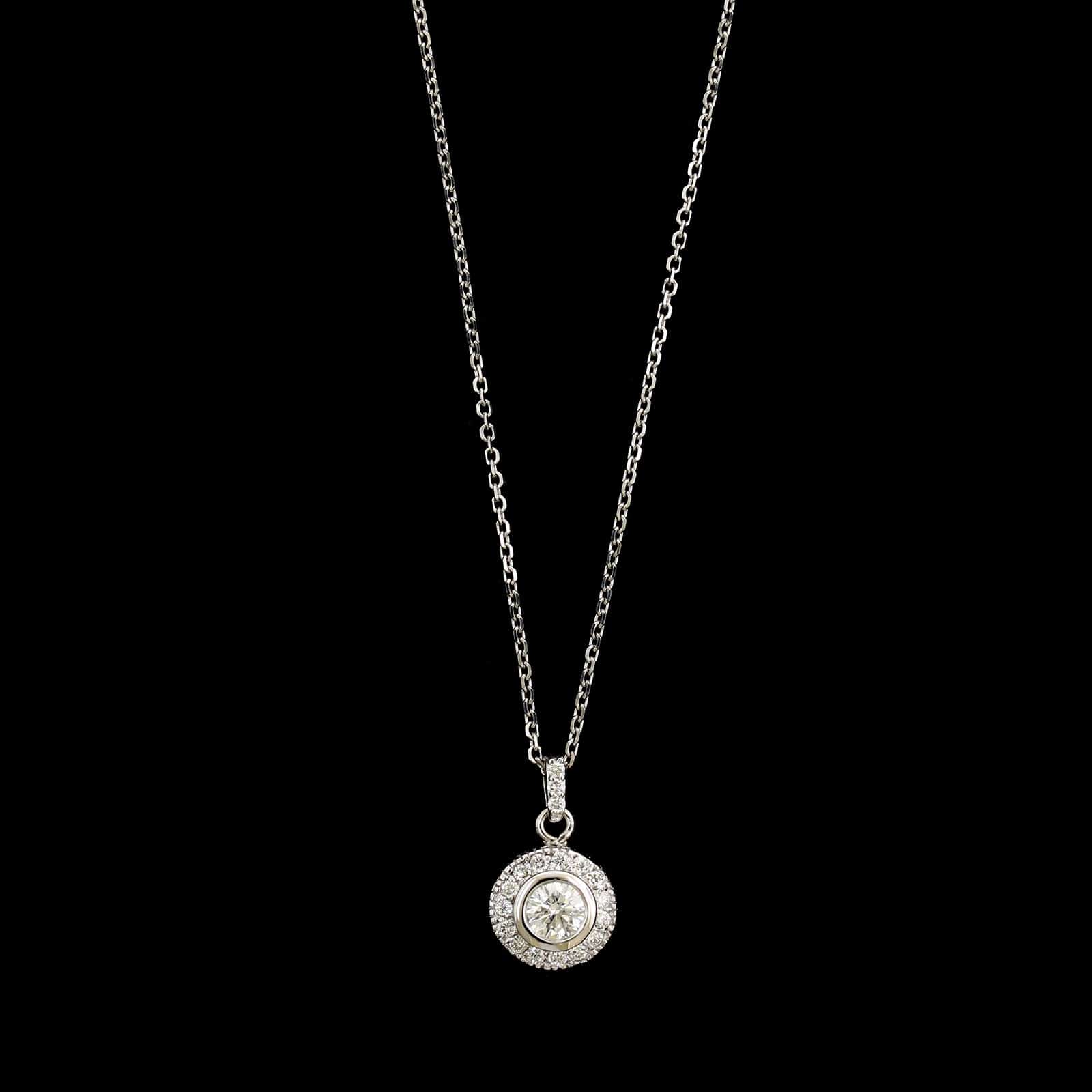 14K White Gold Estate Diamond Pendant Necklace