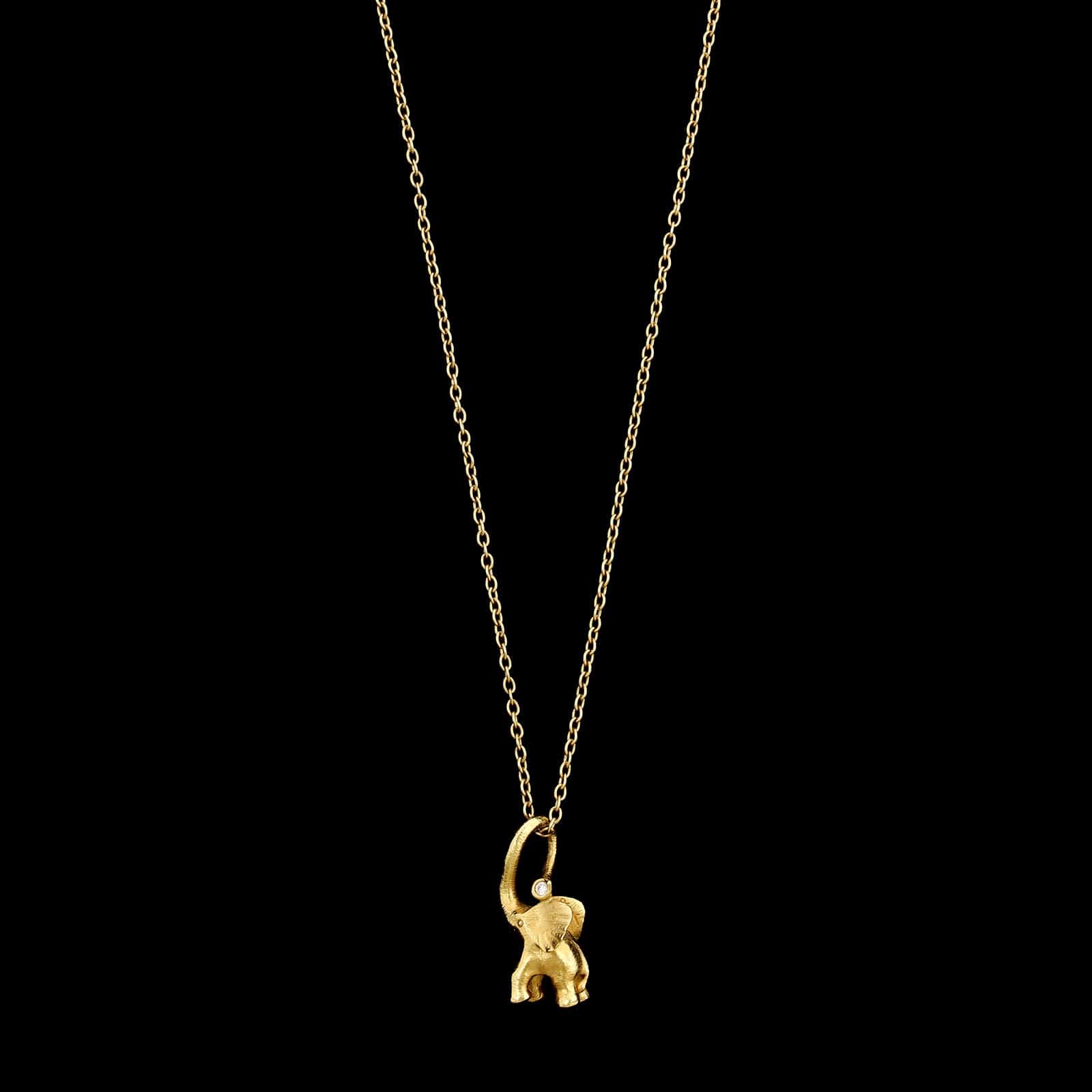 Ole Lynggaard 18K Yellow Gold Estate Diamond Elephant Pendant Necklace