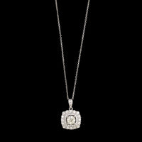 18K White Gold Estate Diamond Double Halo Pendant Necklace