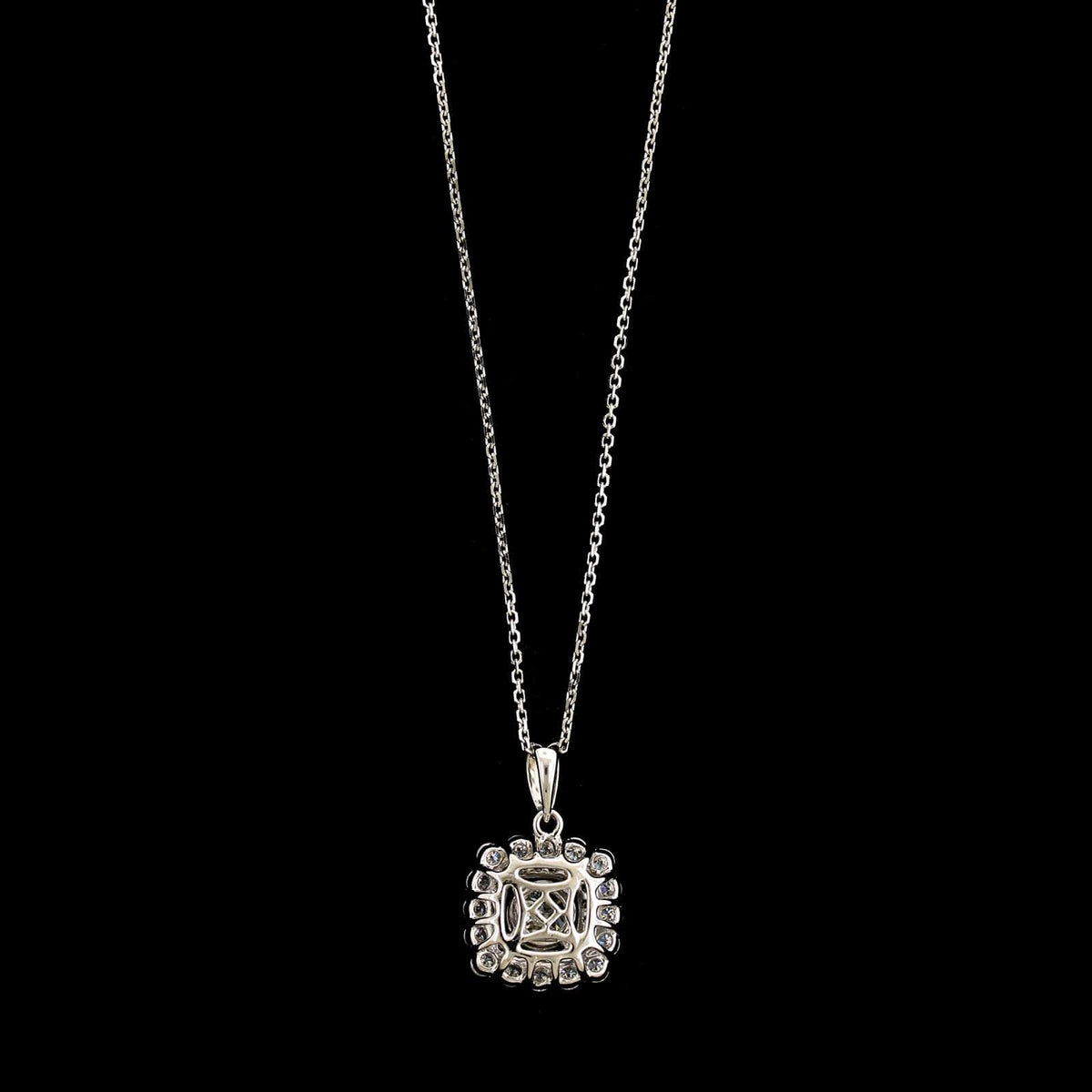 18K White Gold Estate Diamond Double Halo Pendant Necklace