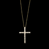 18K Yellow Gold Estate Diamond Cross Pendant Necklace