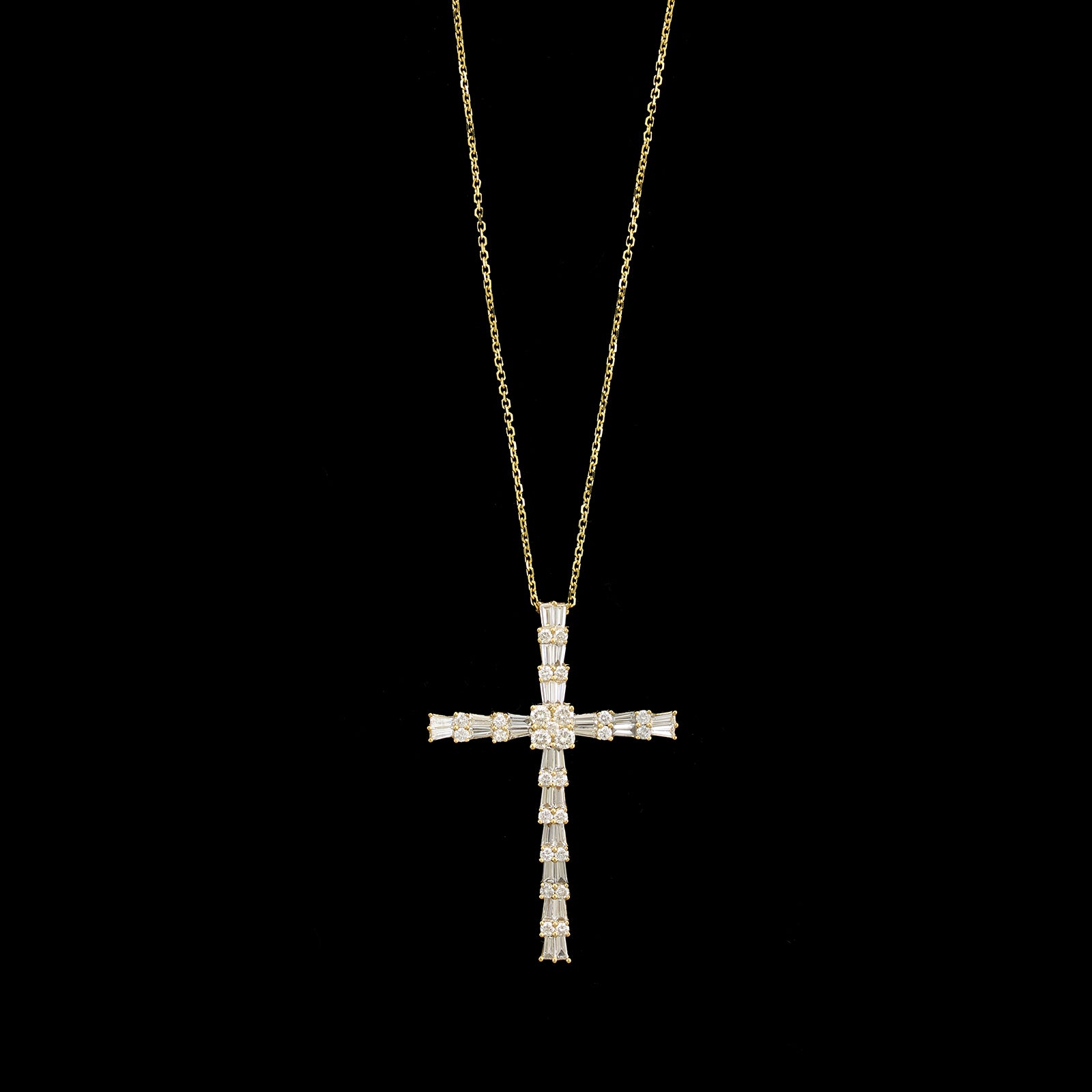 18K Yellow Gold Estate Diamond Cross Pendant Necklace