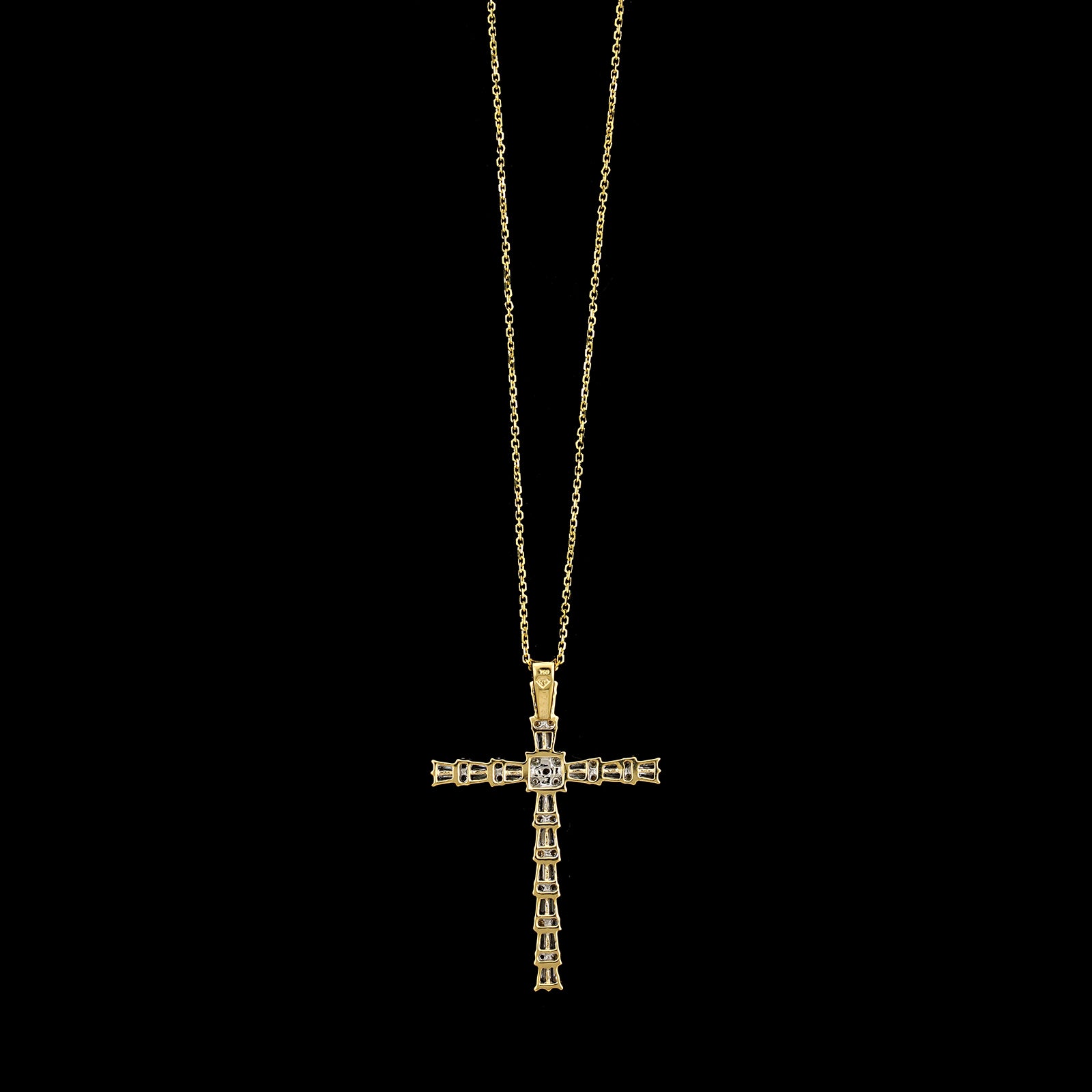 18K Yellow Gold Estate Diamond Cross Pendant Necklace