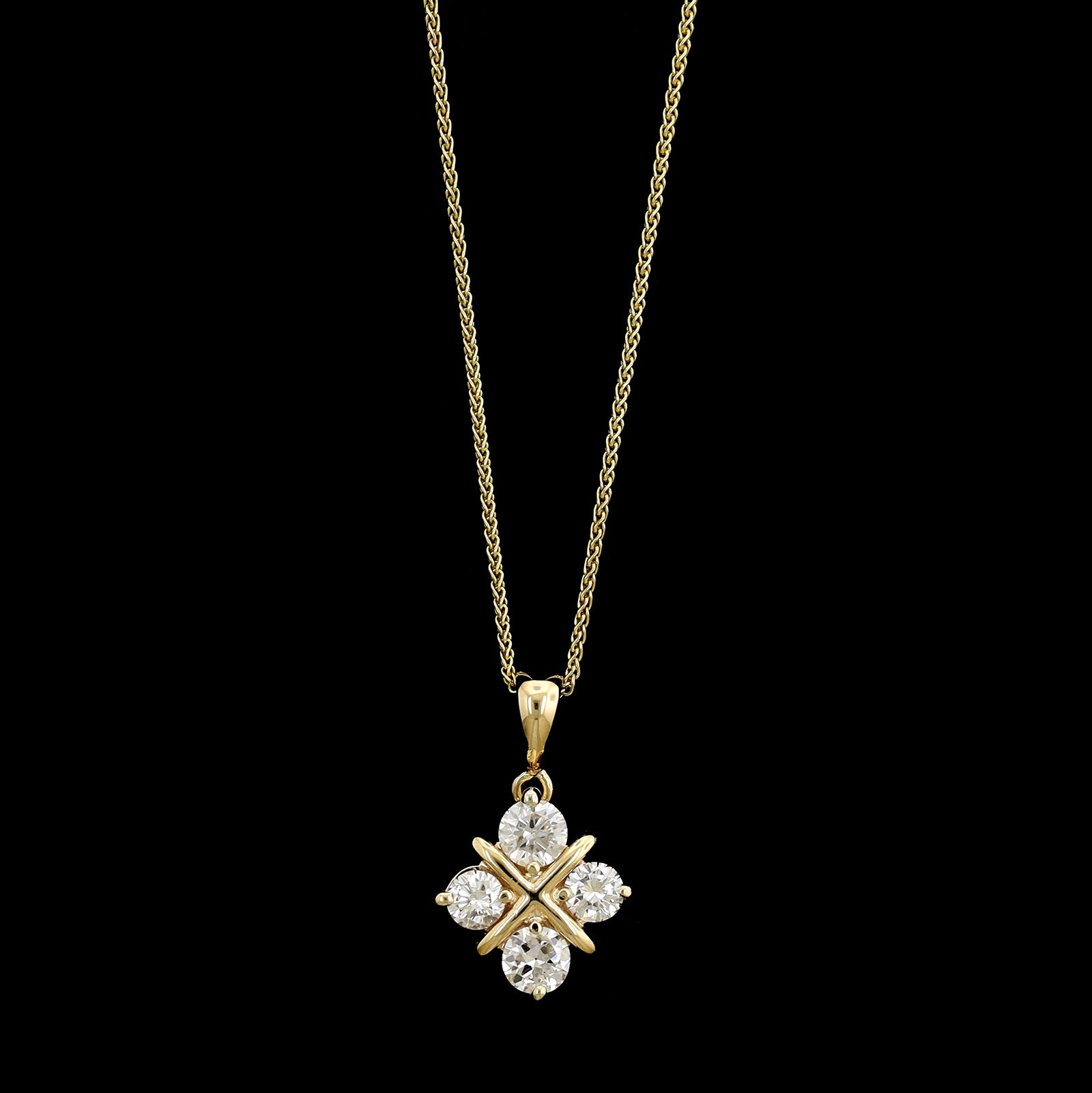 14K Yellow Gold Estate Diamond Pendant Necklace