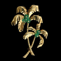 Trabert & Hoeffer Mauboussin 14K Yellow Gold Estate Emerald Palm Tree Pin