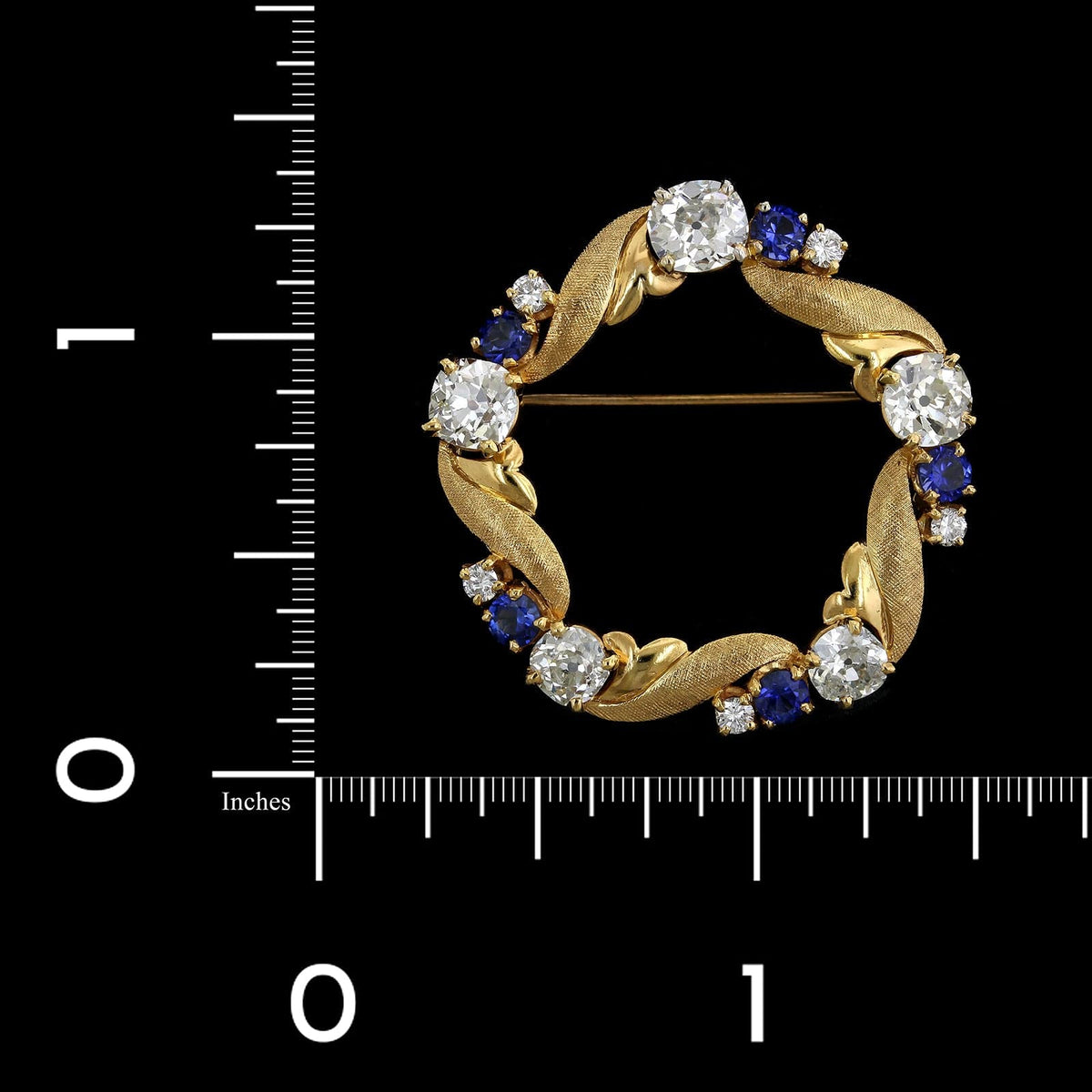 18K Yellow Gold Estate Diamond and Sapphire Circle Pin