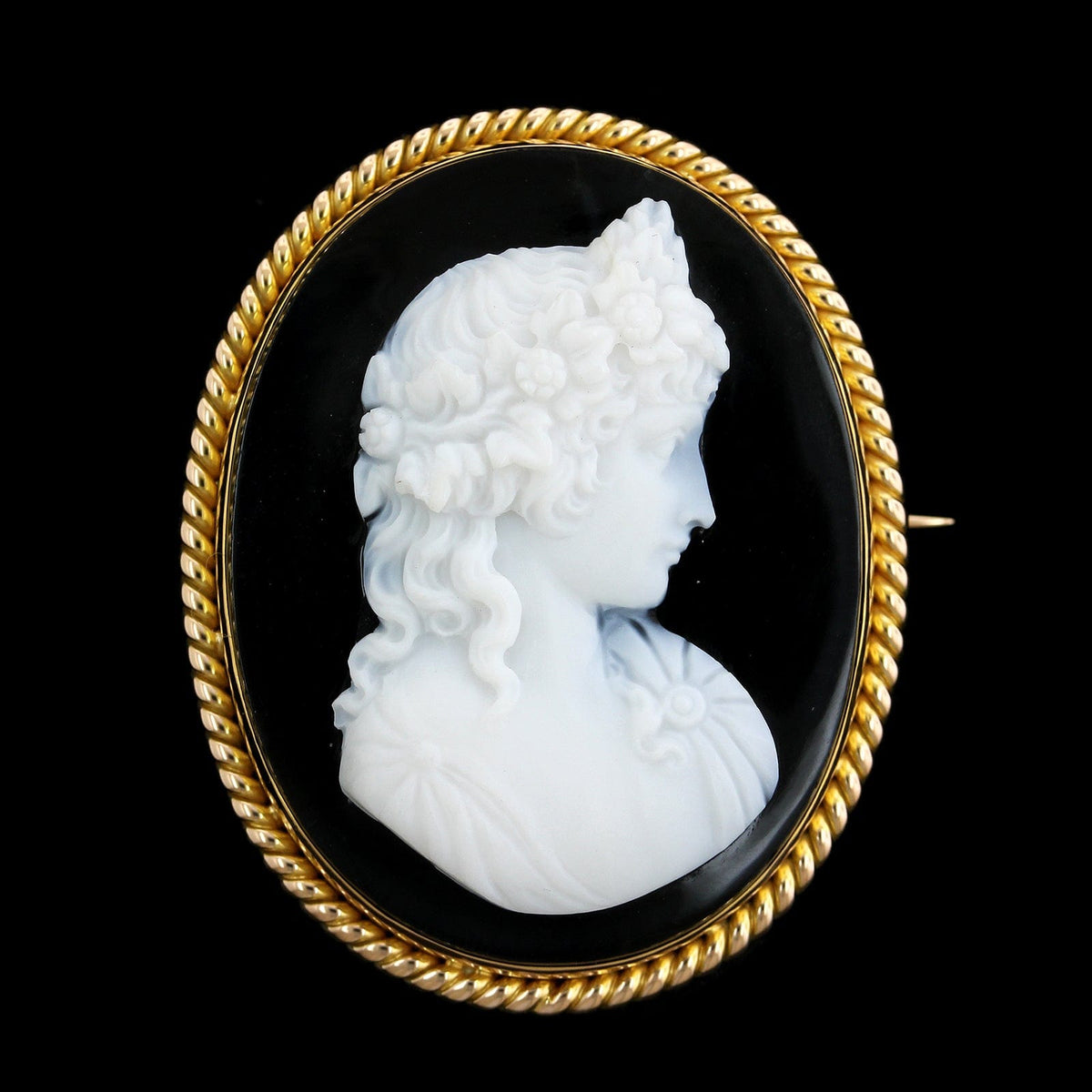 Vintage 14K Yellow Gold Estate Hardstone Cameo Pin