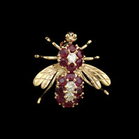 14K Yellow Gold Estate Ruby and Diamond Bee Pin