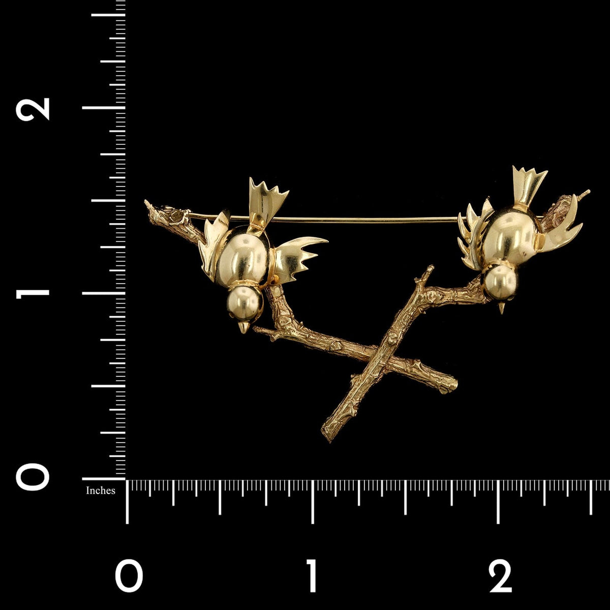 14K Yellow Gold Estate Birds on a Branch Pin