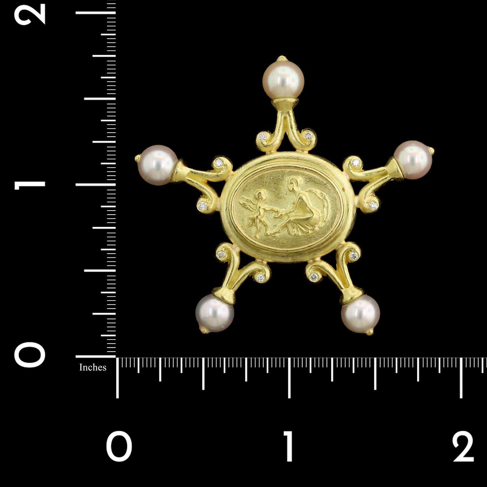 18K Yellow Gold Estate Cultured Pearl and Diamond Pin