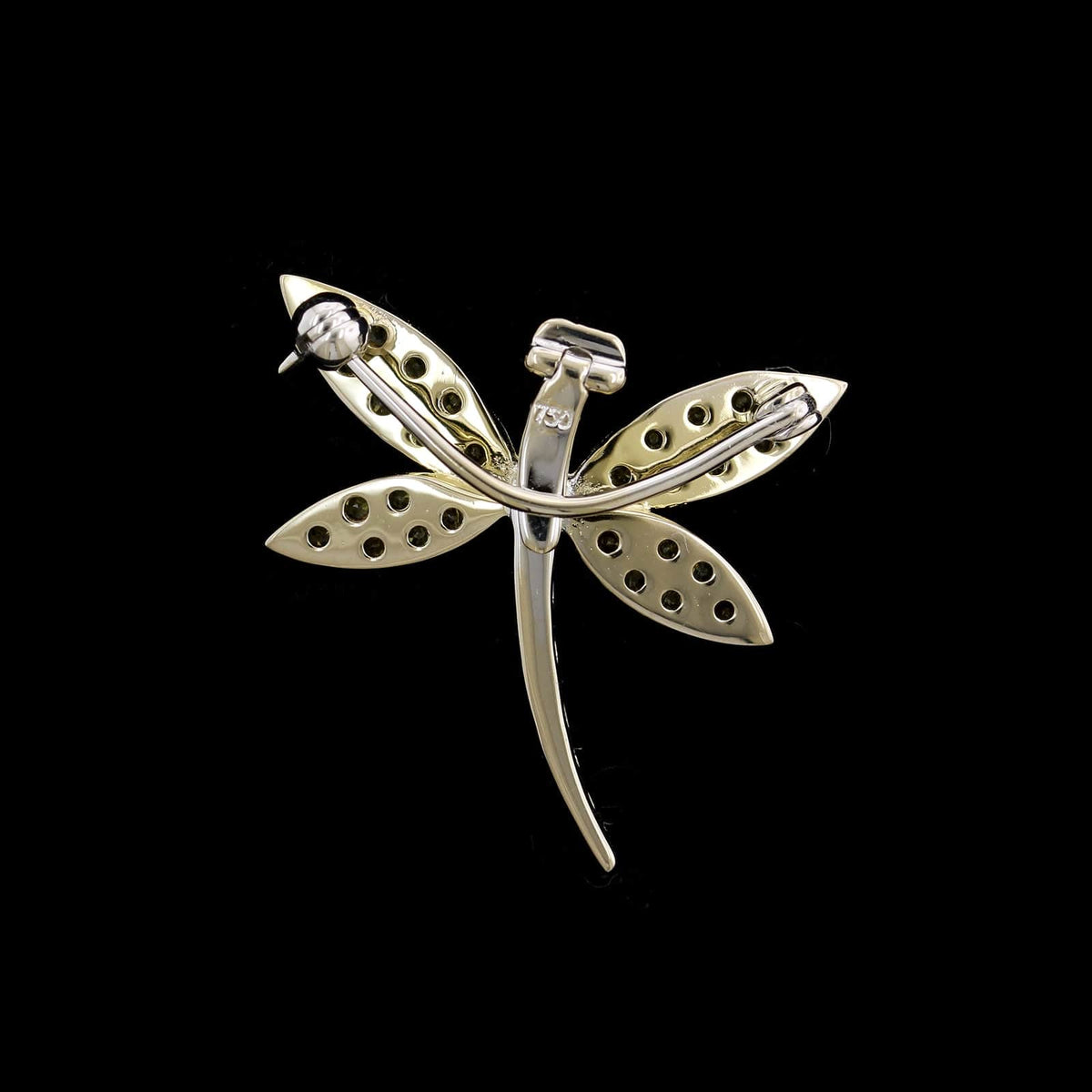 18K White Gold Estate Sapphire and Diamond Dragonfly Pin Pendant