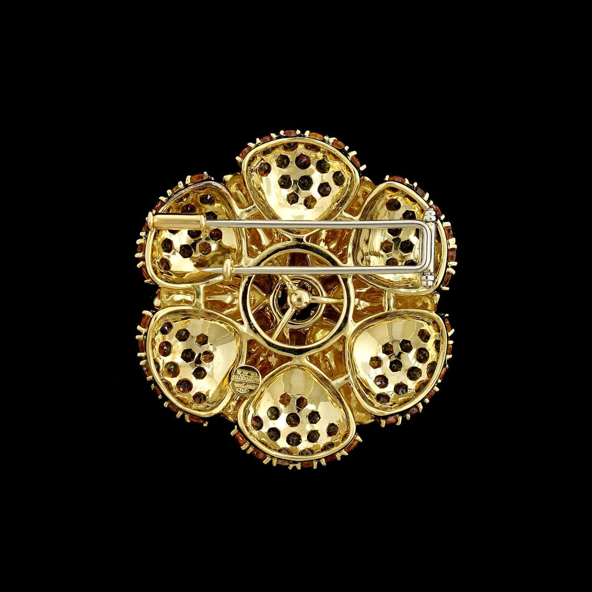 Sabbadini 18K Yellow Gold Estate Yellow Sapphire and Diamond Flower Brooch