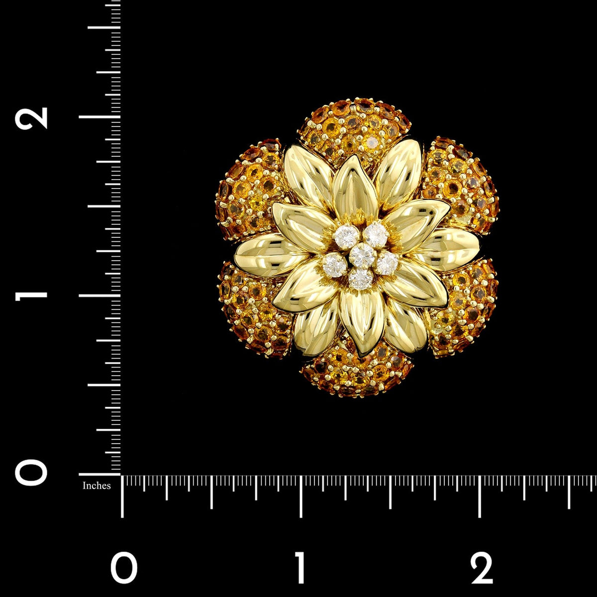 Sabbadini 18K Yellow Gold Estate Yellow Sapphire and Diamond Flower Brooch