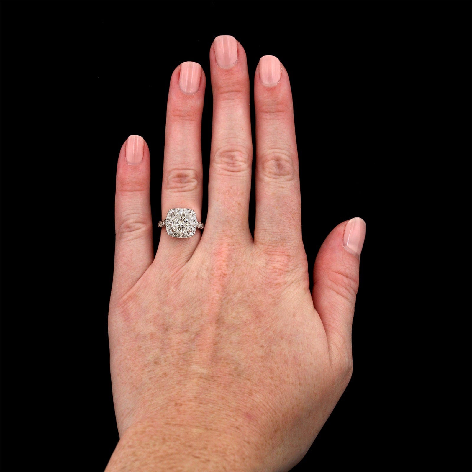 Platinum Estate Diamond Halo Engagement Ring