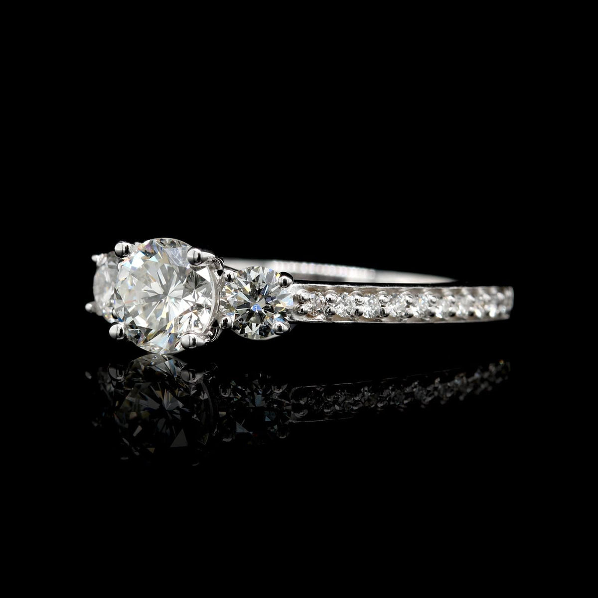 14K White Gold Estate Three Stone Diamond Ring