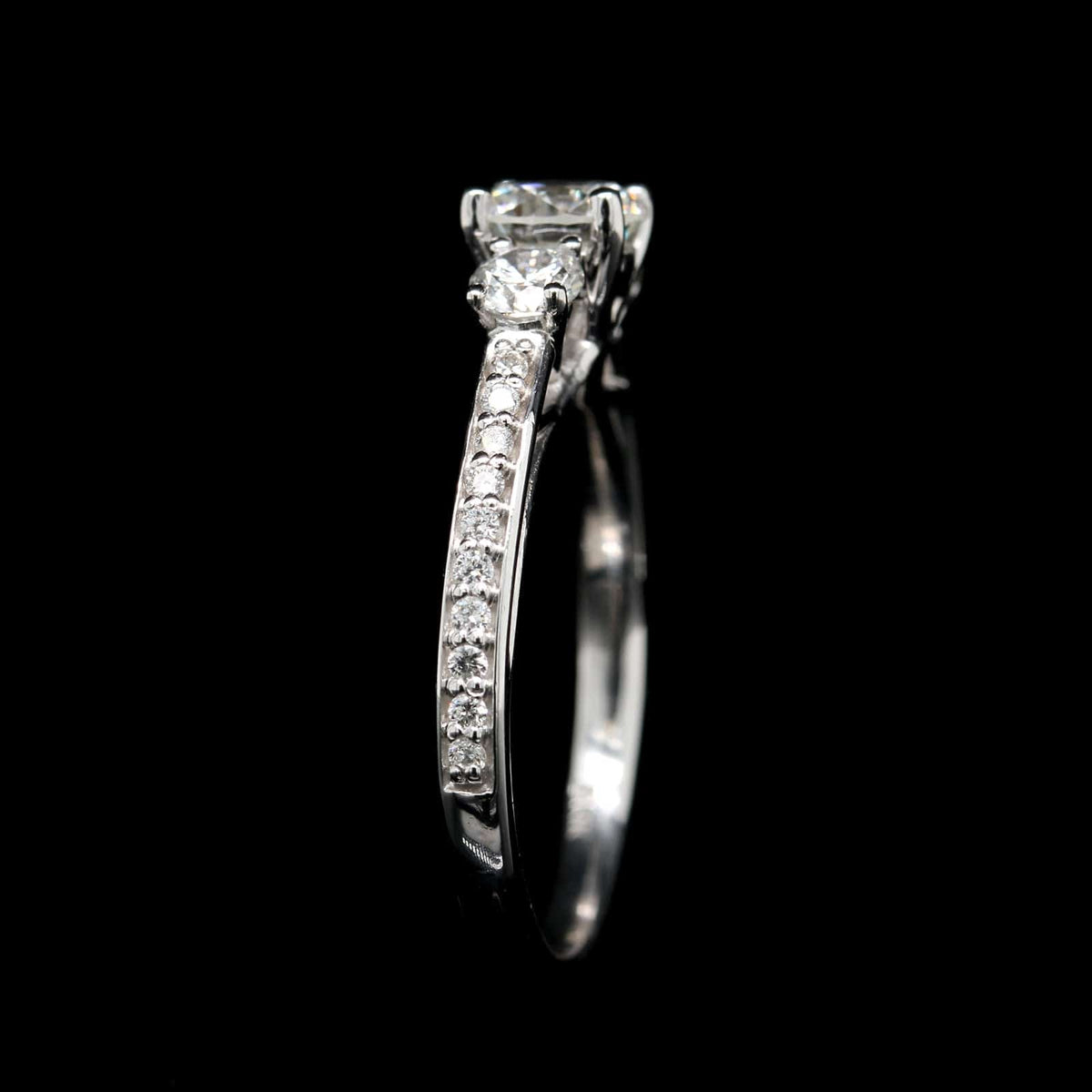 14K White Gold Estate Three Stone Diamond Ring