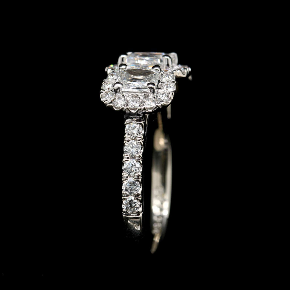 14K White Gold and Platinum Estate Three Stone Diamond Engagement Ring