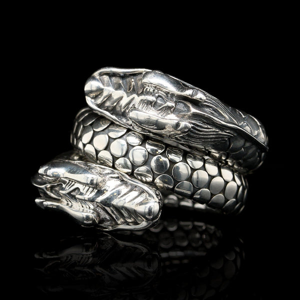 John Hardy Sterling Silver Estate Naga Double Dragon Head Ring