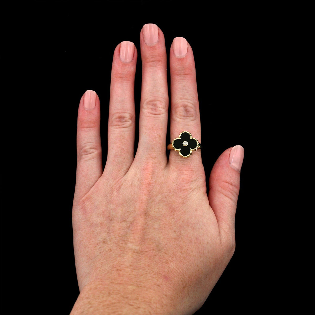 Estate Piece - 18k yellow gold onyx and diamond ring