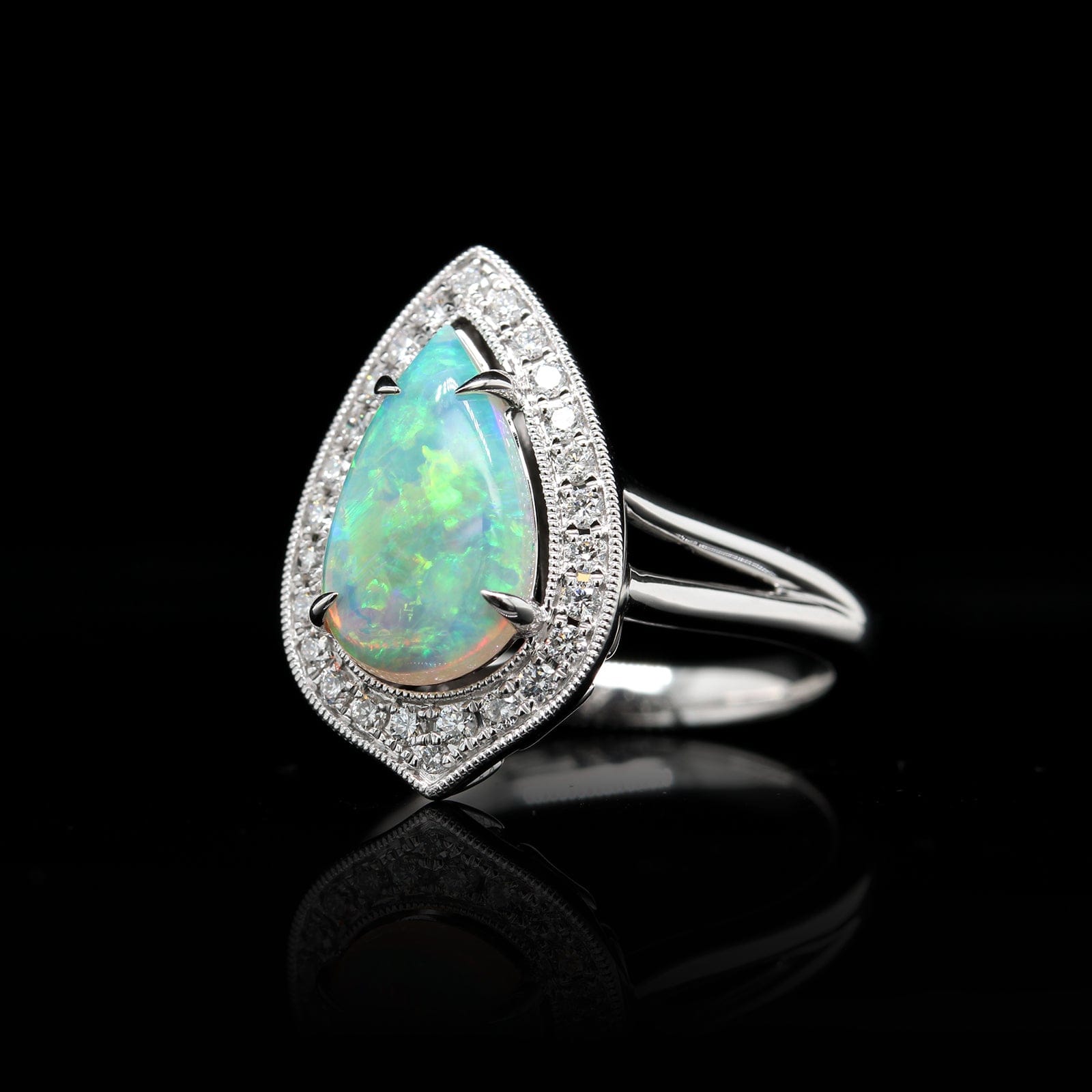 14K White Gold Estate Opal and Diamond Ring