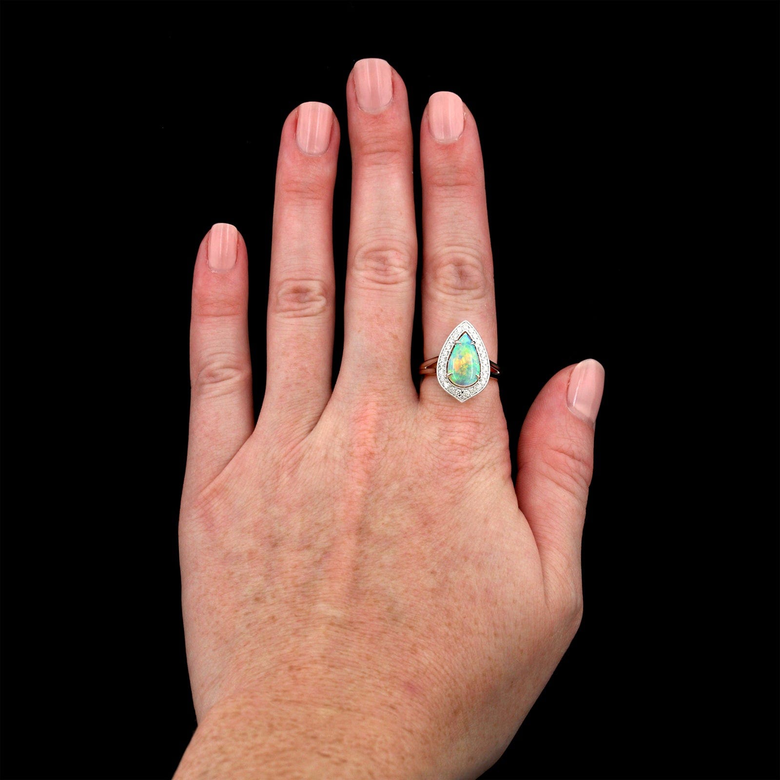 14K White Gold Estate Opal and Diamond Ring