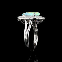 14K White Gold Estate Opal and Diamond Ring