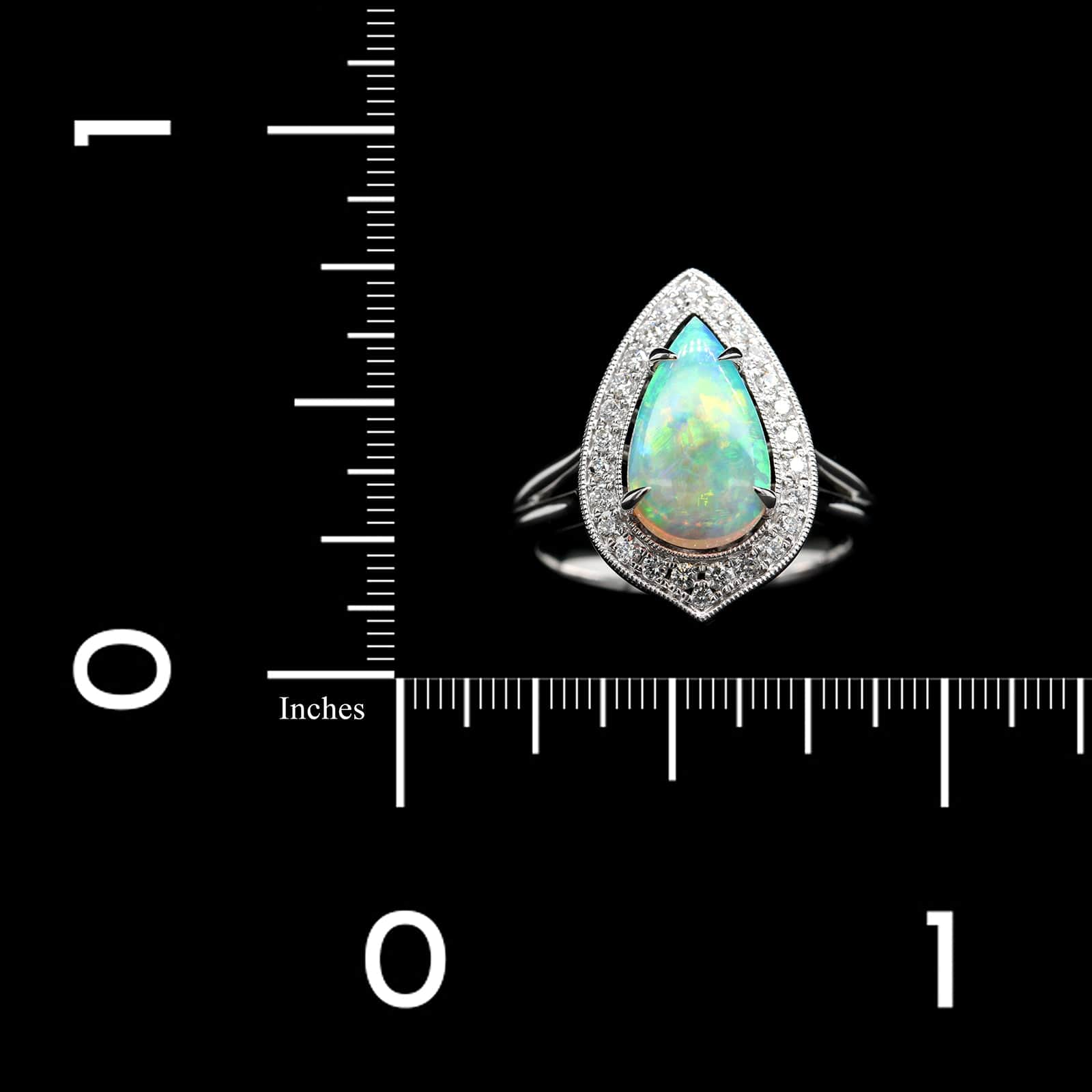 14K White Gold Estate Opal and Diamond Ring