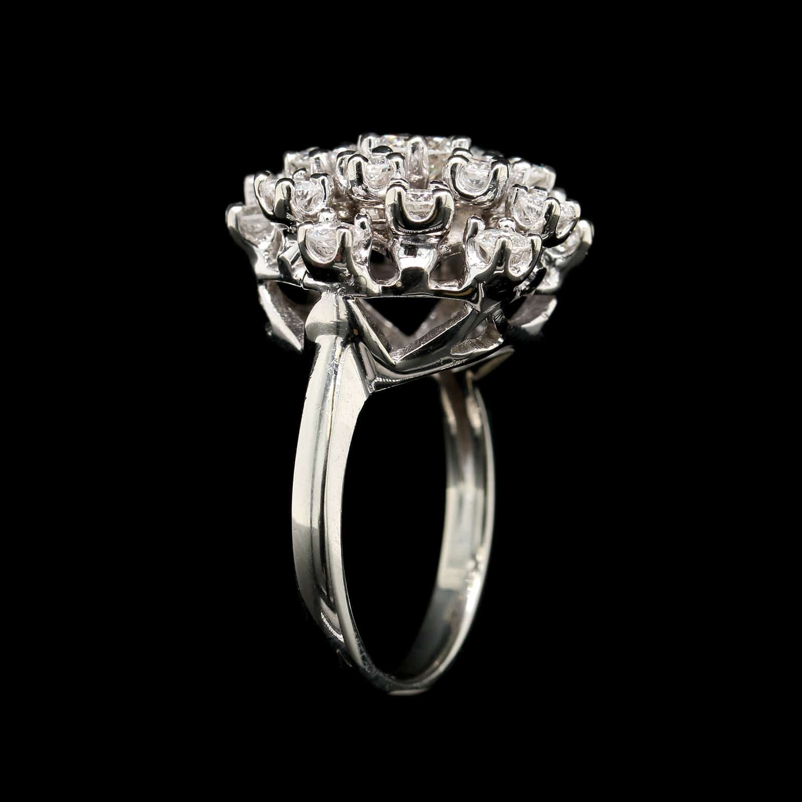 14K White Gold Estate Diamond Cluster Ring