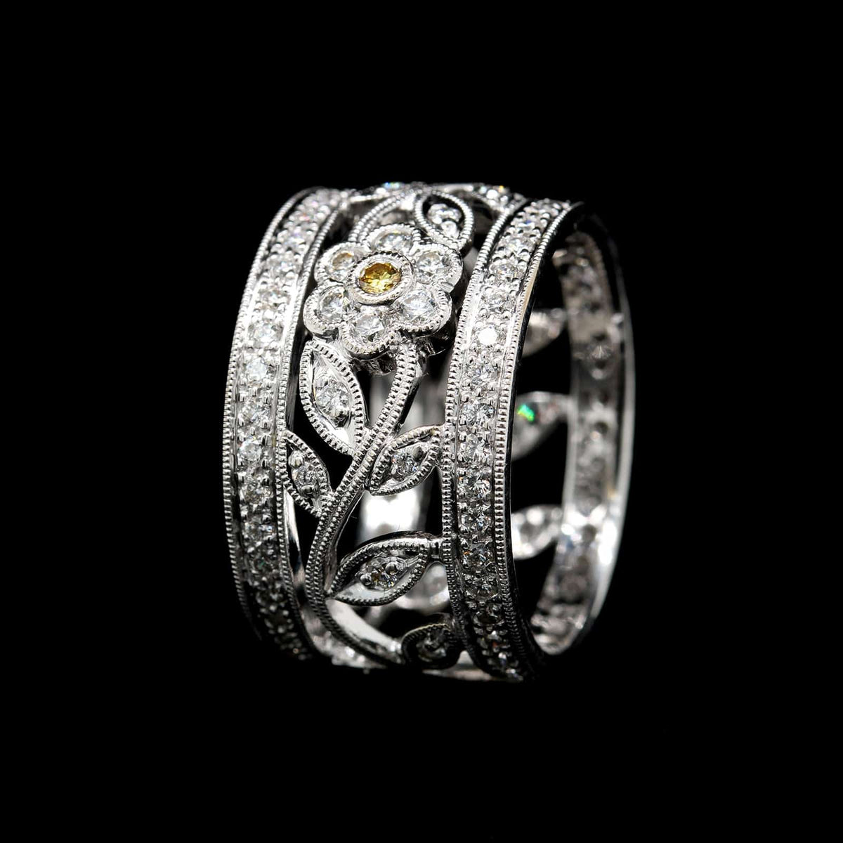 Simon G 18K White Gold Estate Diamond Flower Band