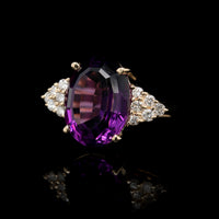 14K Yellow Gold Estate Amethyst and Diamond Ring